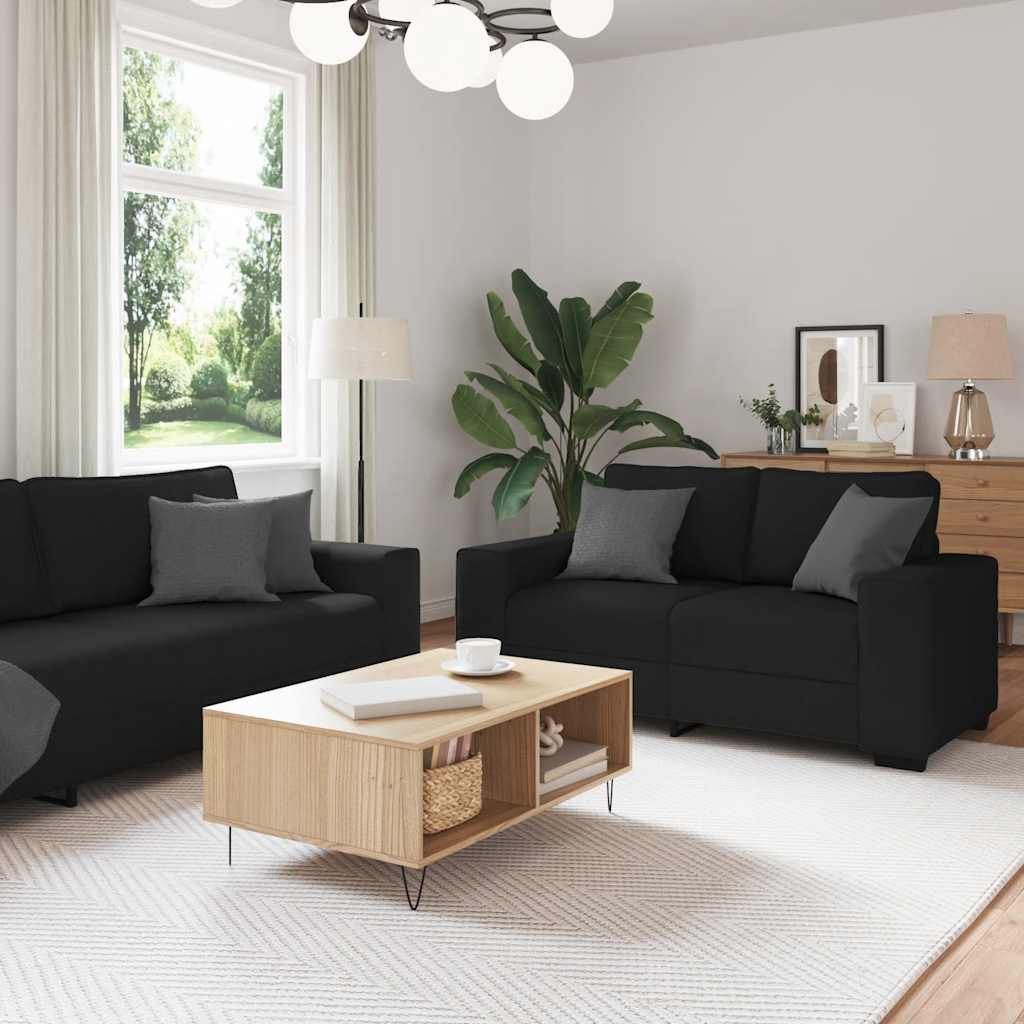Dvodijelni set sofa s jastucima, crna tkanina