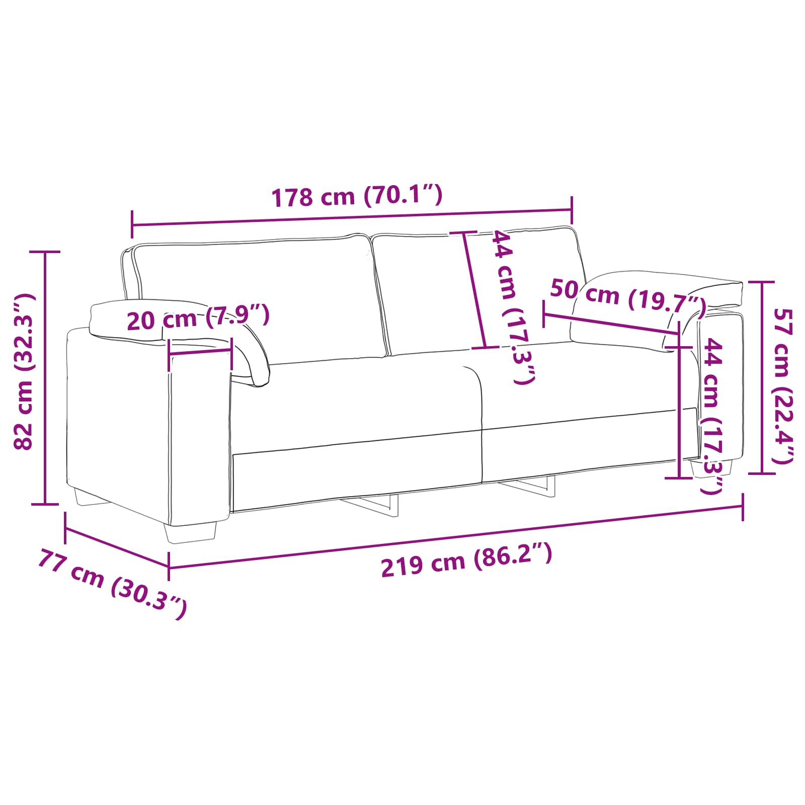 Sofa 2 pcs Svijetlo siva 219 x 80 x 82 cm tkanina