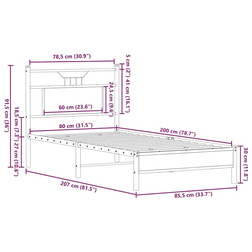 Okvir kreveta bez madraca smeđa boja hrasta 80x200 cm drveni