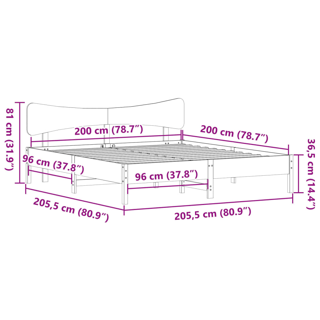 Okvir kreveta bez madraca voštano smeđi 200x200 cm od borovine
