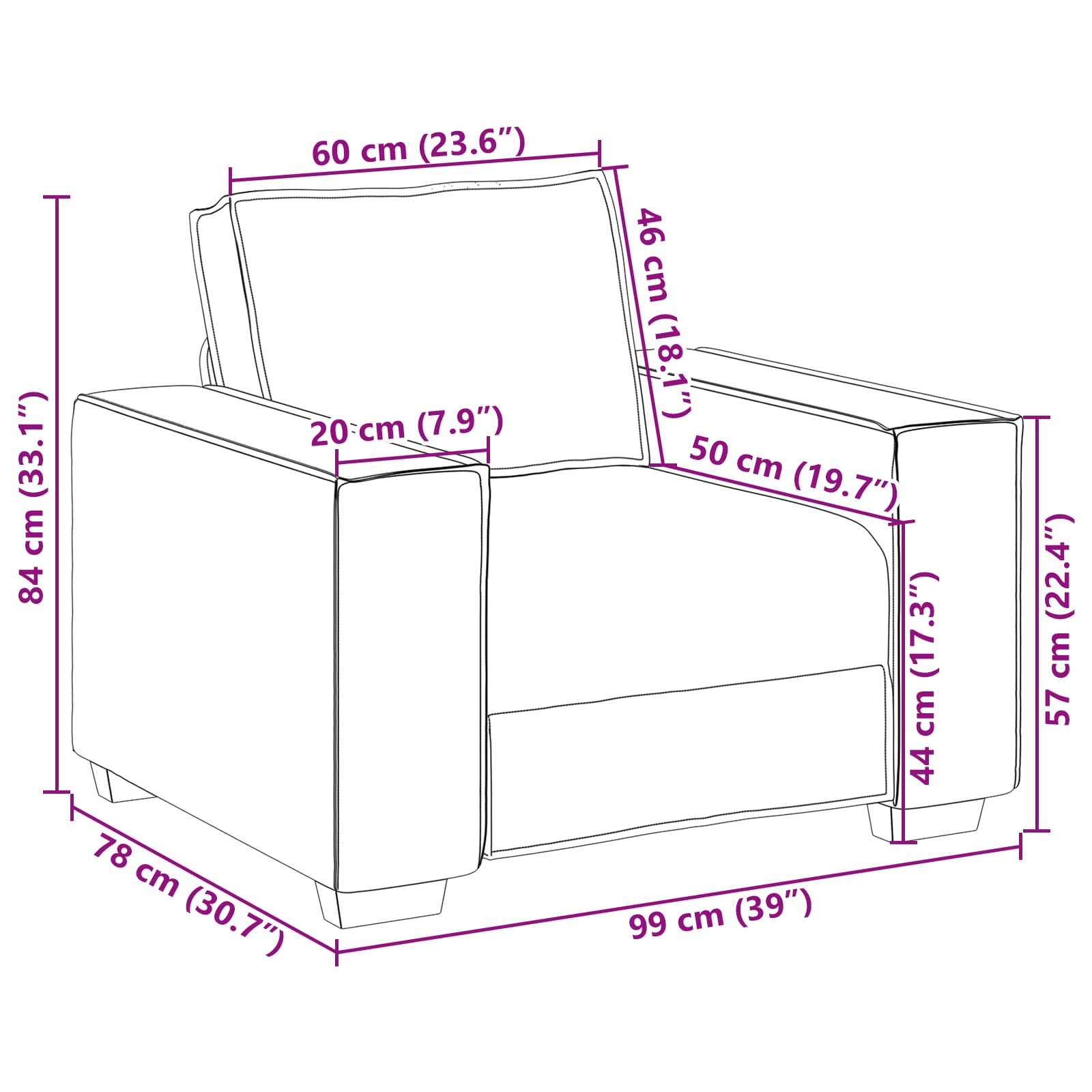 Sofa stolica Sivi 100 cm Lažna koža