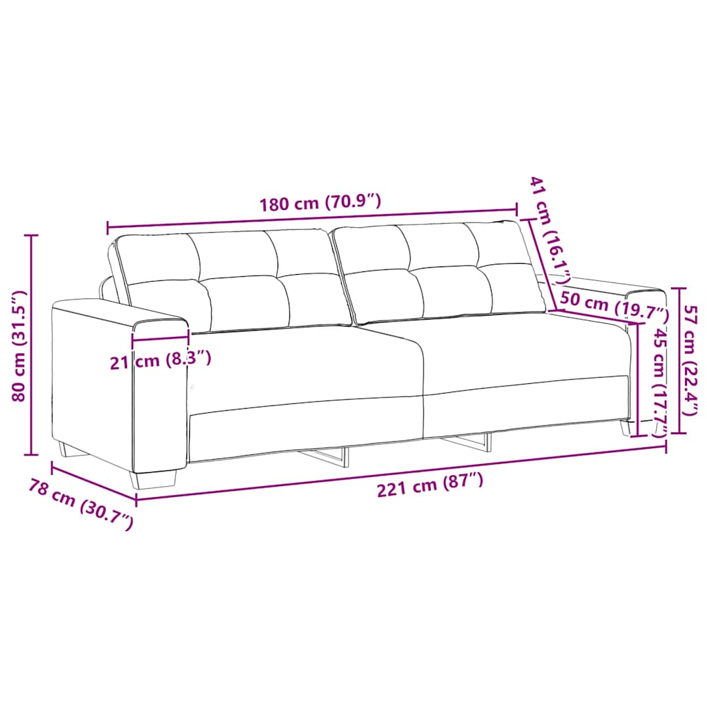 Trosjed Sofa Svijetlosiva 220x78x80 cm Baršun