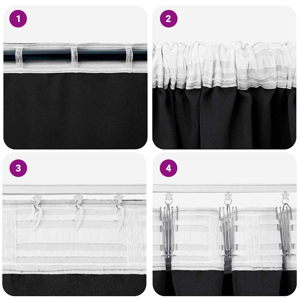 Zavjese za blackout s prstenovima 2 pcs Crna 140 x 140 cm