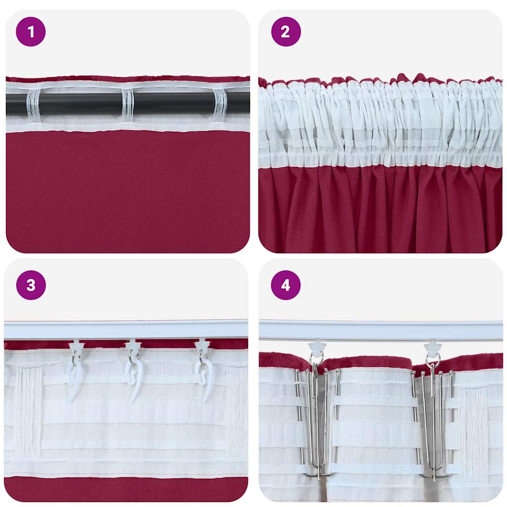Baršunaste zavjese 2 pcs boja crnog vina 140 x 140 cm Baršun