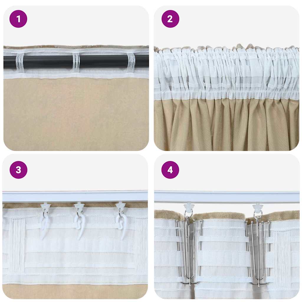 Baršunaste zavjese sa zavjesama 2 pcs Krema 140 x 140 cm Baršun