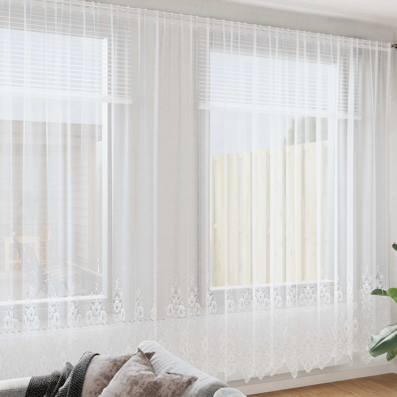 Čipkasta zavjesa sa zavjesama Bijelo 300 x 750 cm Poliester