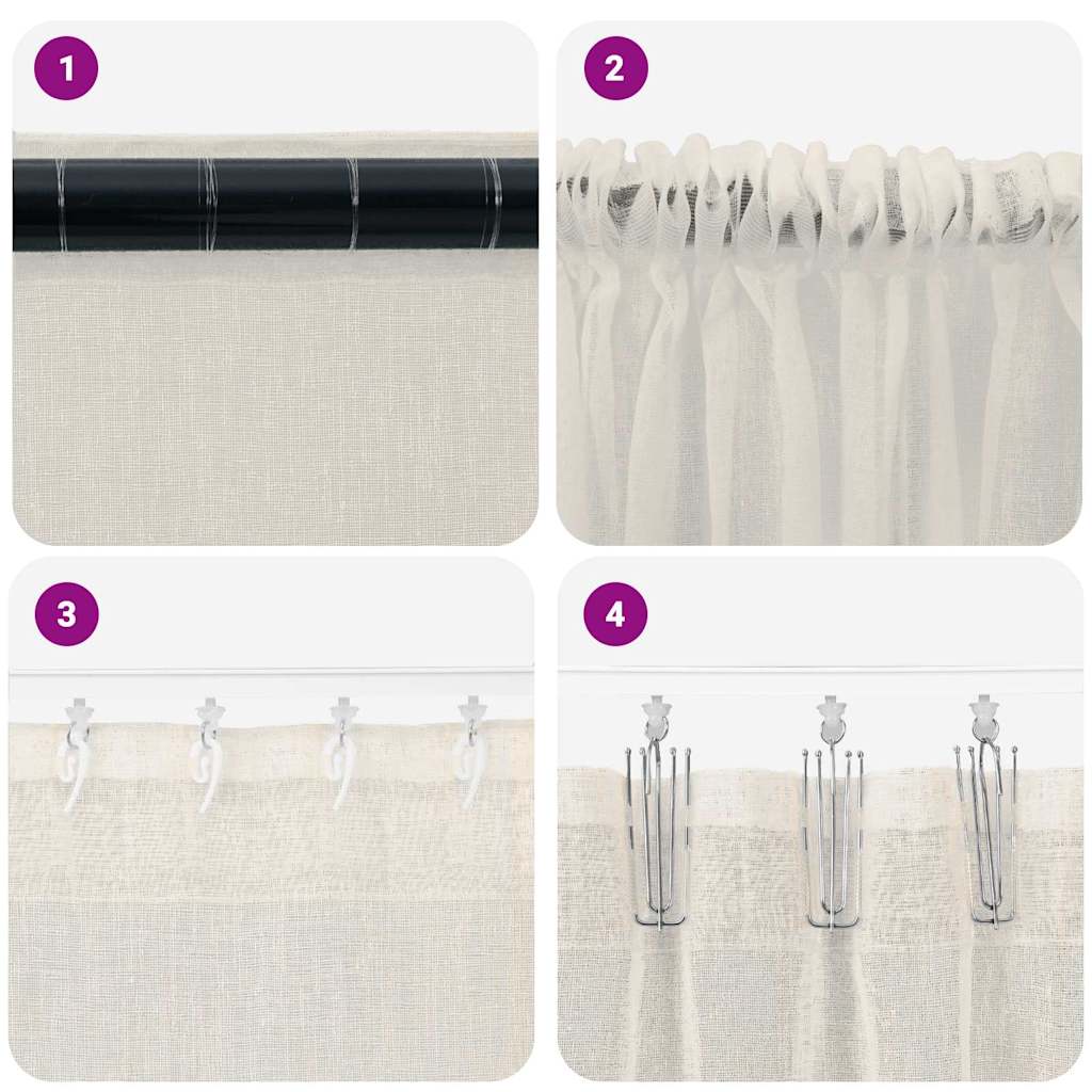 Voile zavjesa sa zavjesama 2 pcs Krema 245 x 140 cm Poliester
