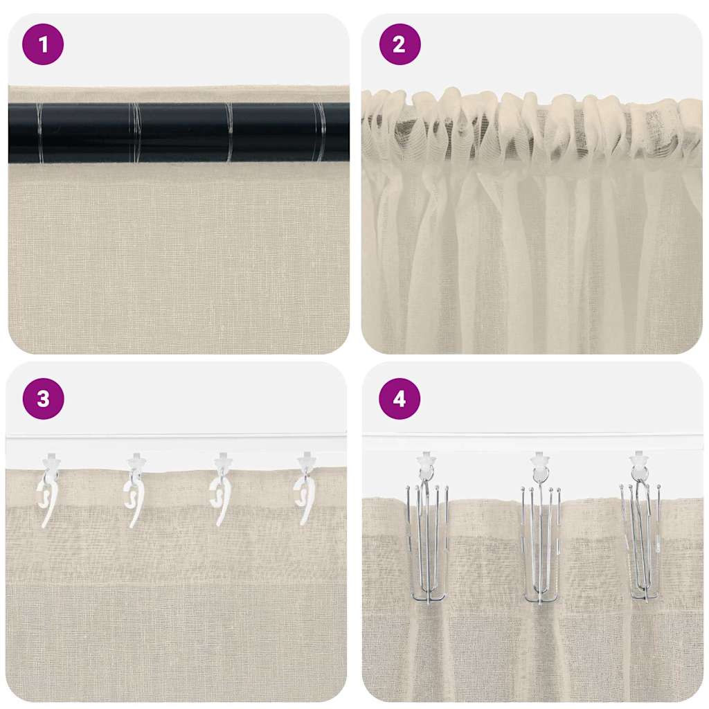Voile zavjesa sa zavjesama 2 pcs Pijesak 225 x 140 cm Poliester