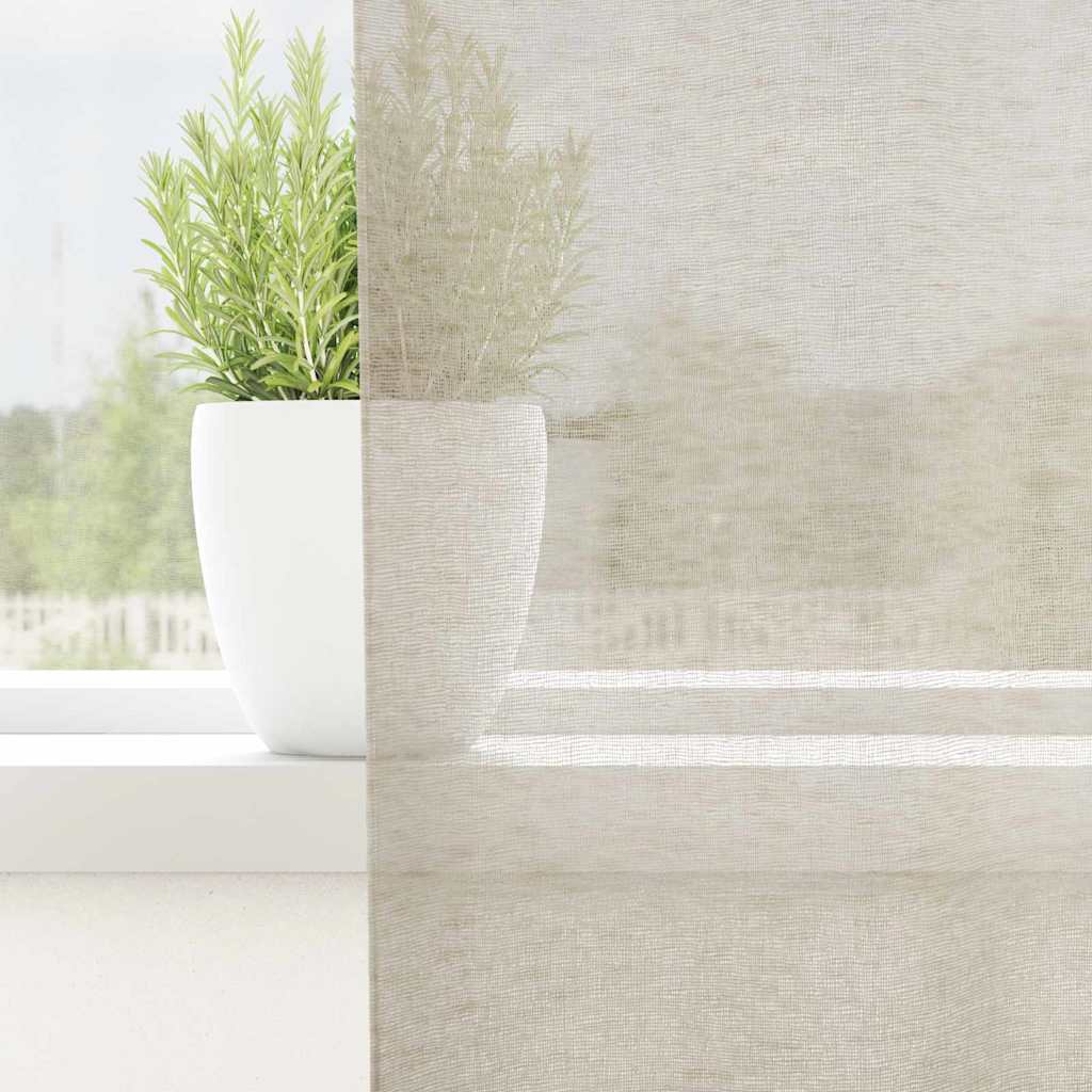 Voile zavjesa sa zavjesama 2 pcs Pijesak 245 x 140 cm Poliester