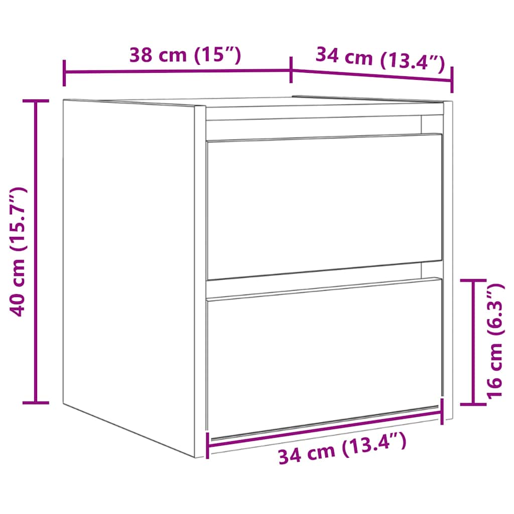 Zidni noćni ormarić 2 kom crni hrast 38x34x40 cm