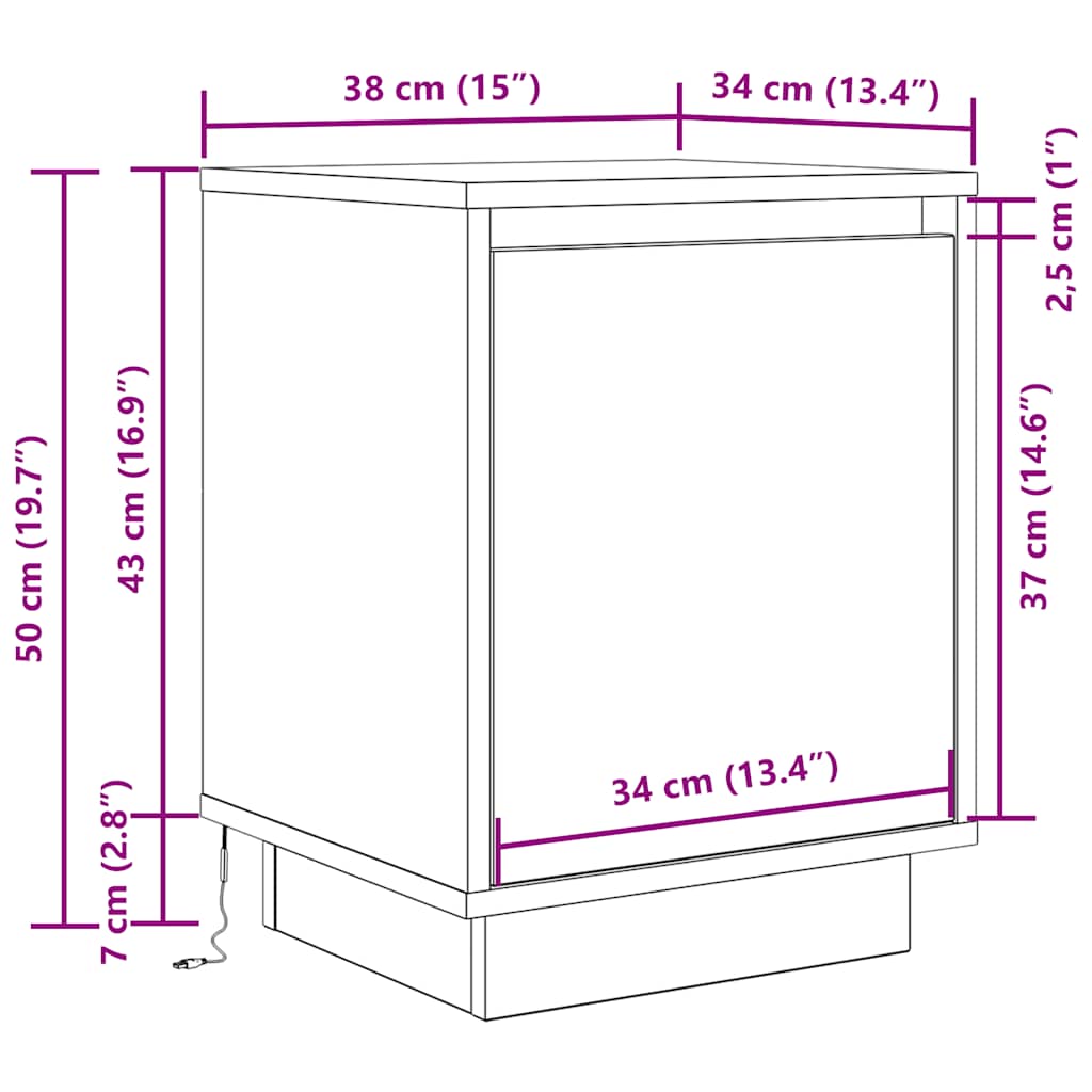 Noćni ormarići s LED svjetlima 2 kom boja hrasta 38x34x50 cm
