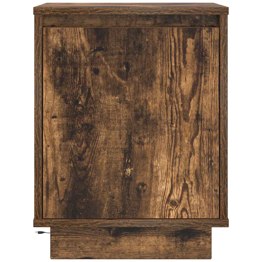 Noćni ormarić s LED svjetlima boja dimljenog hrasta 38x34x50 cm