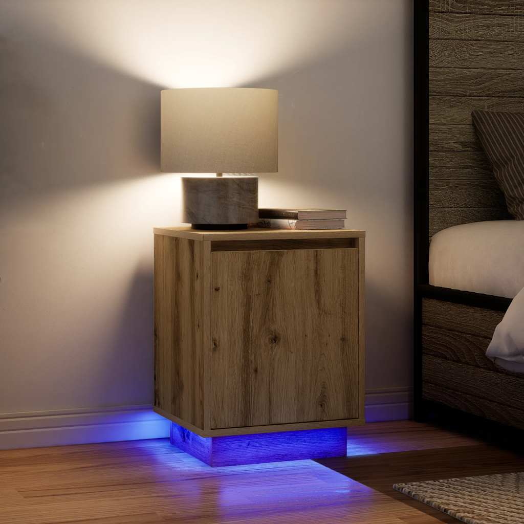 Noćni ormarići s LED svjetlima 2 kom boja hrasta 38x34x50 cm