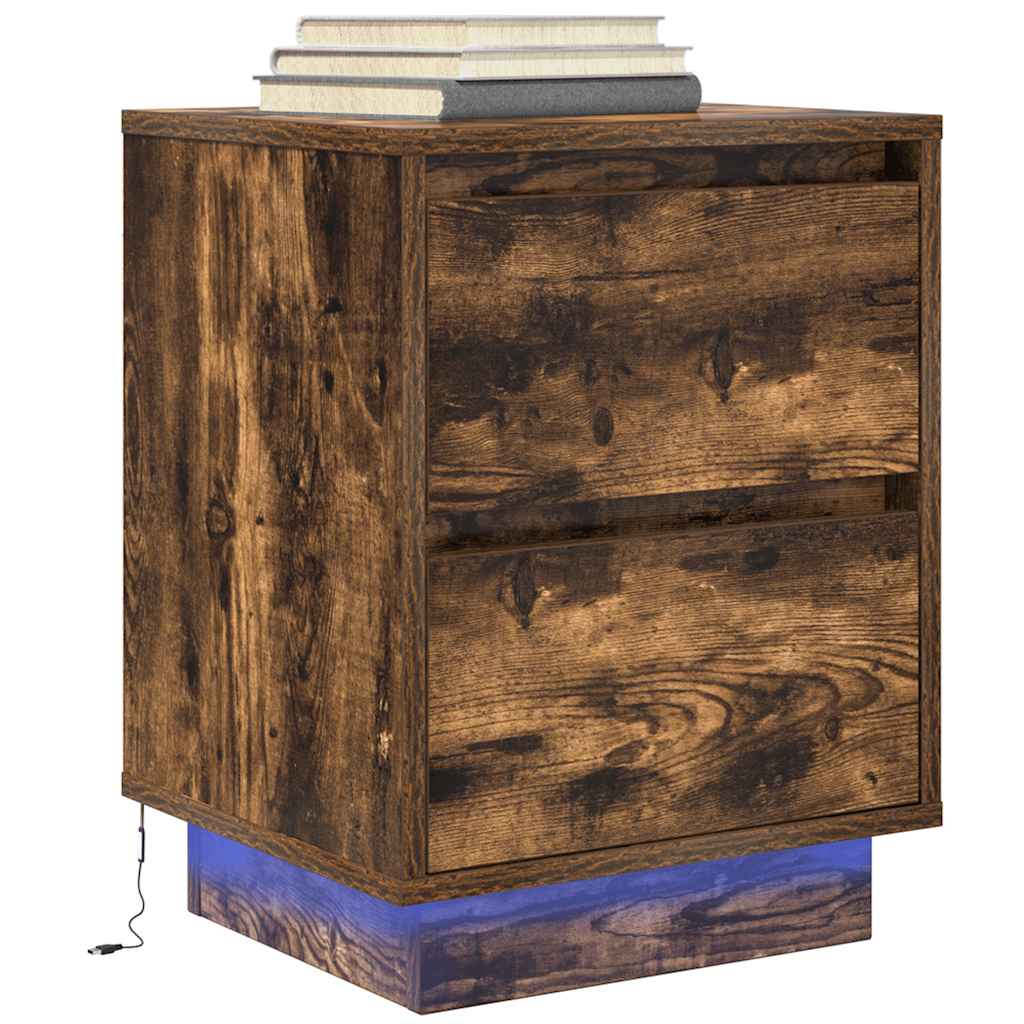Noćni ormarići s LED svjetlima 2 kom dimljeni hrast 38x34x50 cm