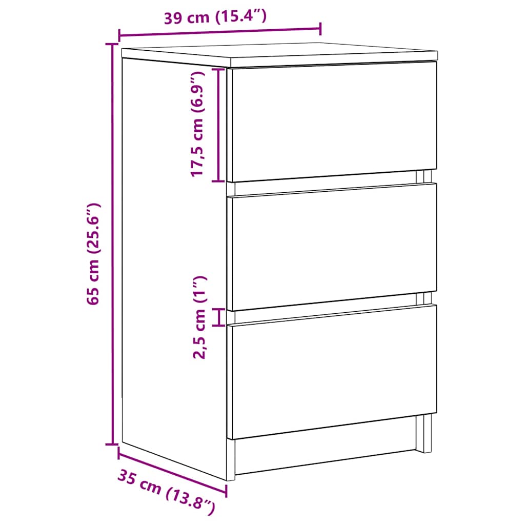 Noćni ormarići s 3 ladice 2 kom dimljeni hrast 39x35x65 cm