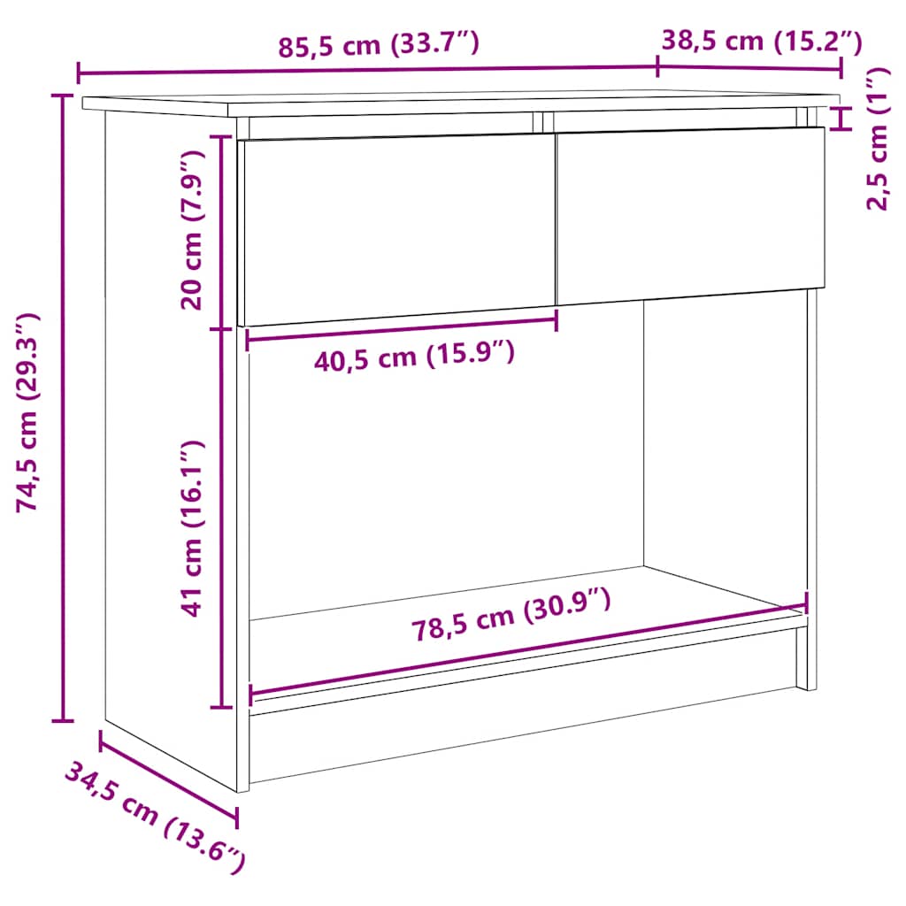 Konzolni stol s ladicama bijeli 85,5x38,5x74,5 cm