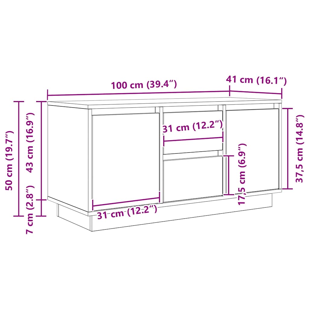 TV ormarić s LED svjetlima bijeli 100x41x50 cm