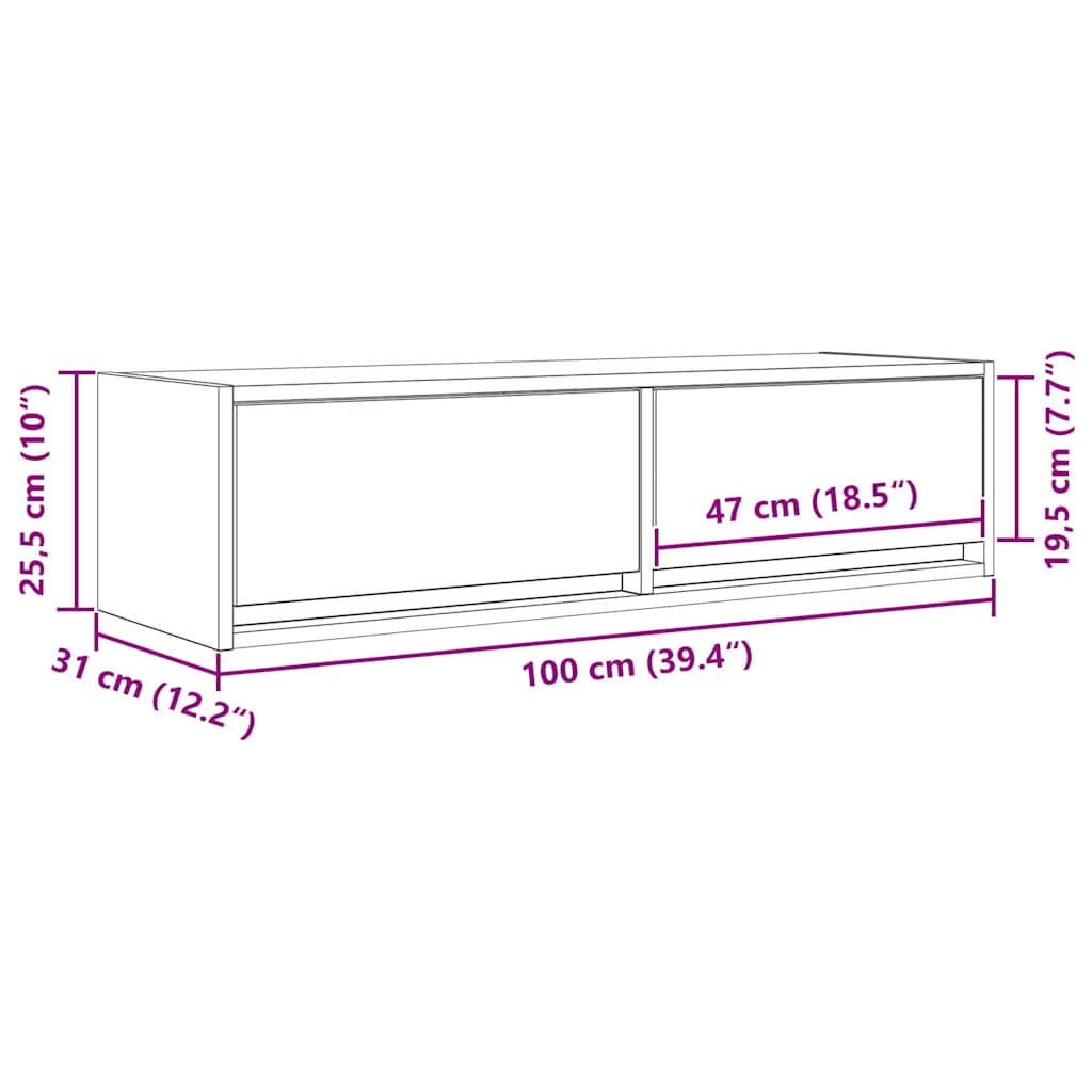 TV ormar Zidne Crni hrast 100 x 31 x 25,5 cm Konstruirano drvo