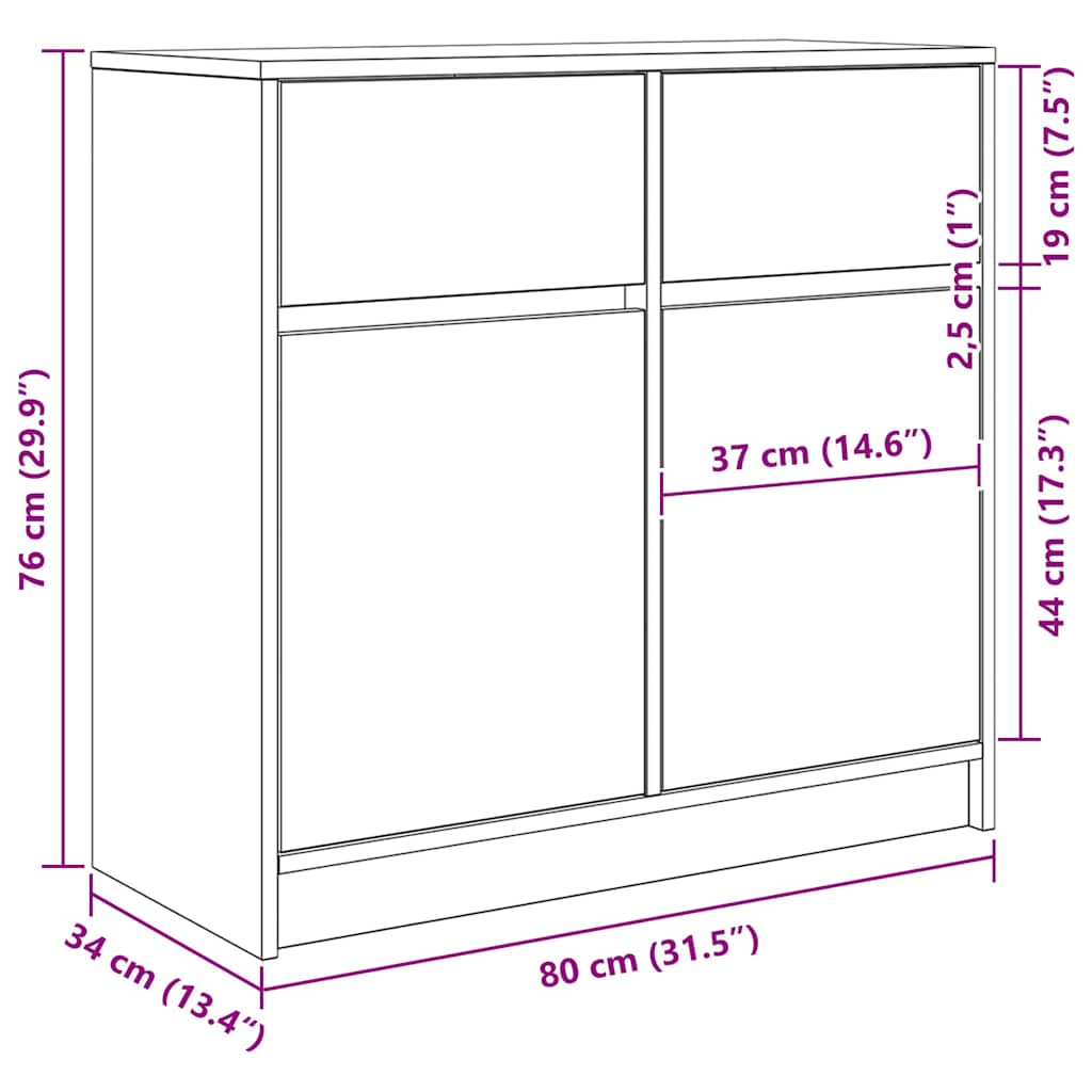 Komoda s ladicama bijela 80x34x76 cm konstruirano drvo