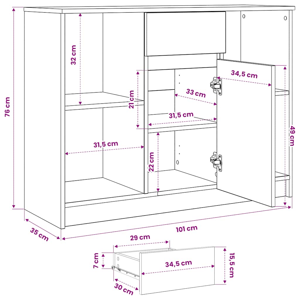 Komoda s ladicama beton siva 101x35x76 cm konstruirano drvo