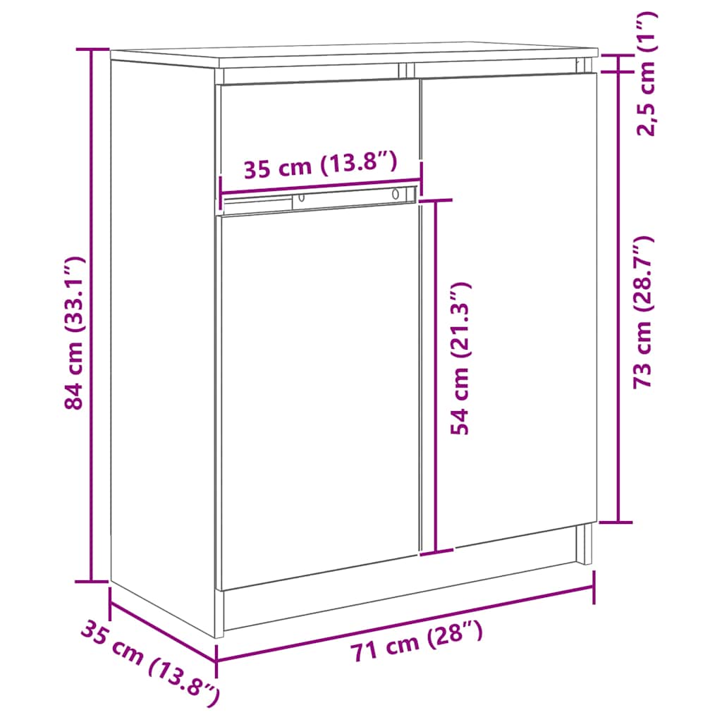 Komoda s ladicama artisan hrast 71x35x84 cm konstruirano drvo