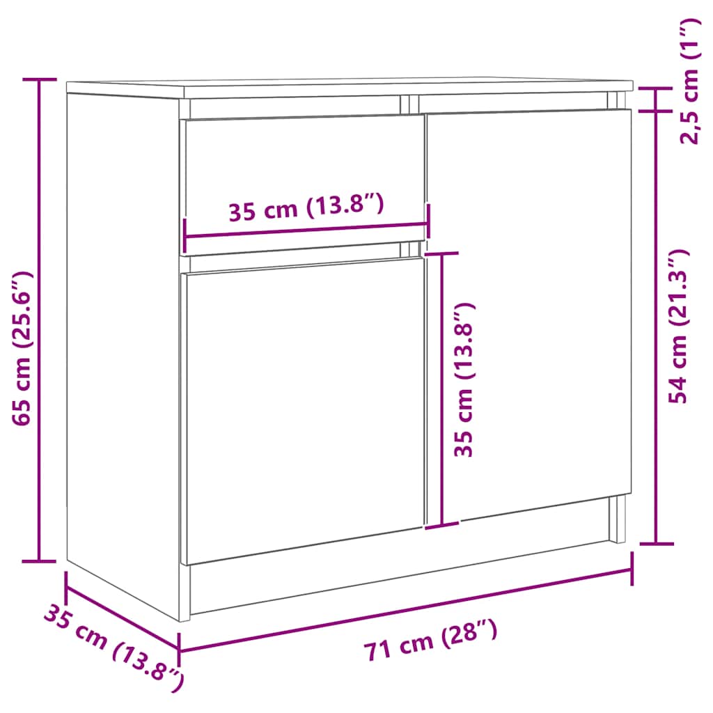 Komoda s ladicama crni hrast 71x35x65 cm konstruirano drvo