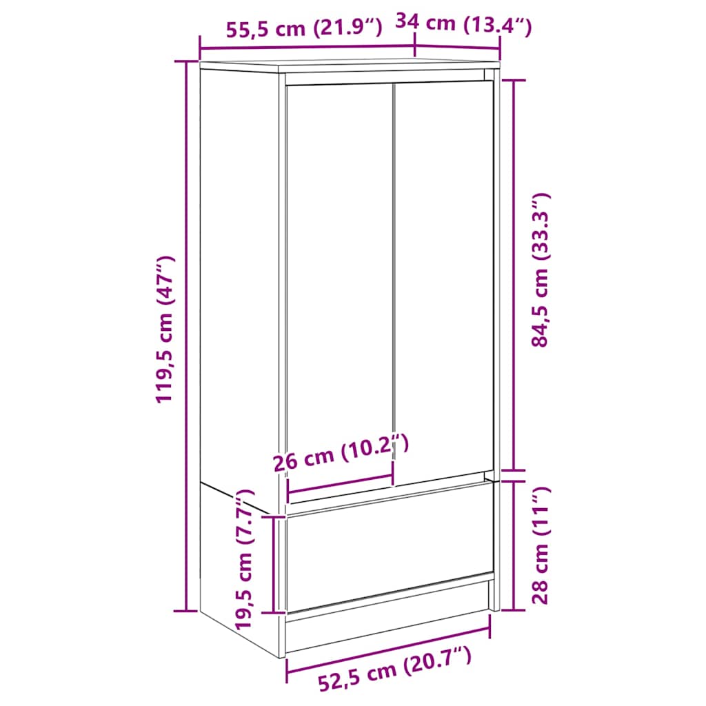 Ormar s ladicom staro drvo 55,5x34x119,5 cm konstruirano drvo