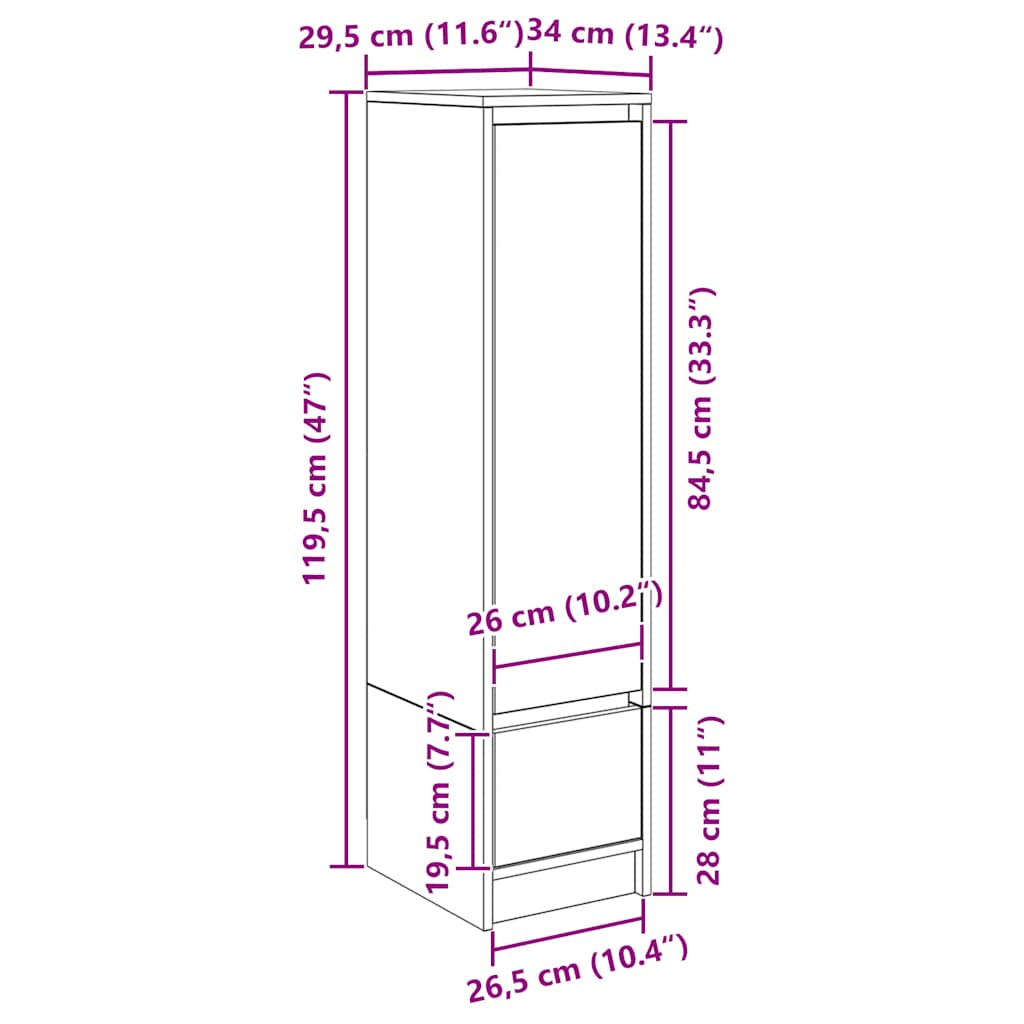 Visoka ploča beton siva 29,5x34x119,5 cm izrađeno drvo