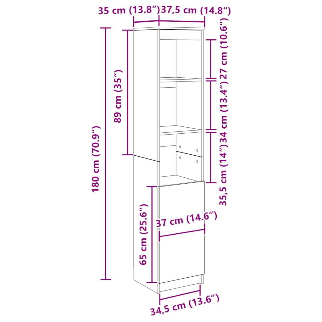 Visoka ploča crni hrast 37,5x35x180 cm izrađeno drvo