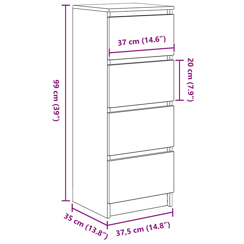 Komoda Siva Sonoma 37,5x35x99 cm Konstruirano drvo