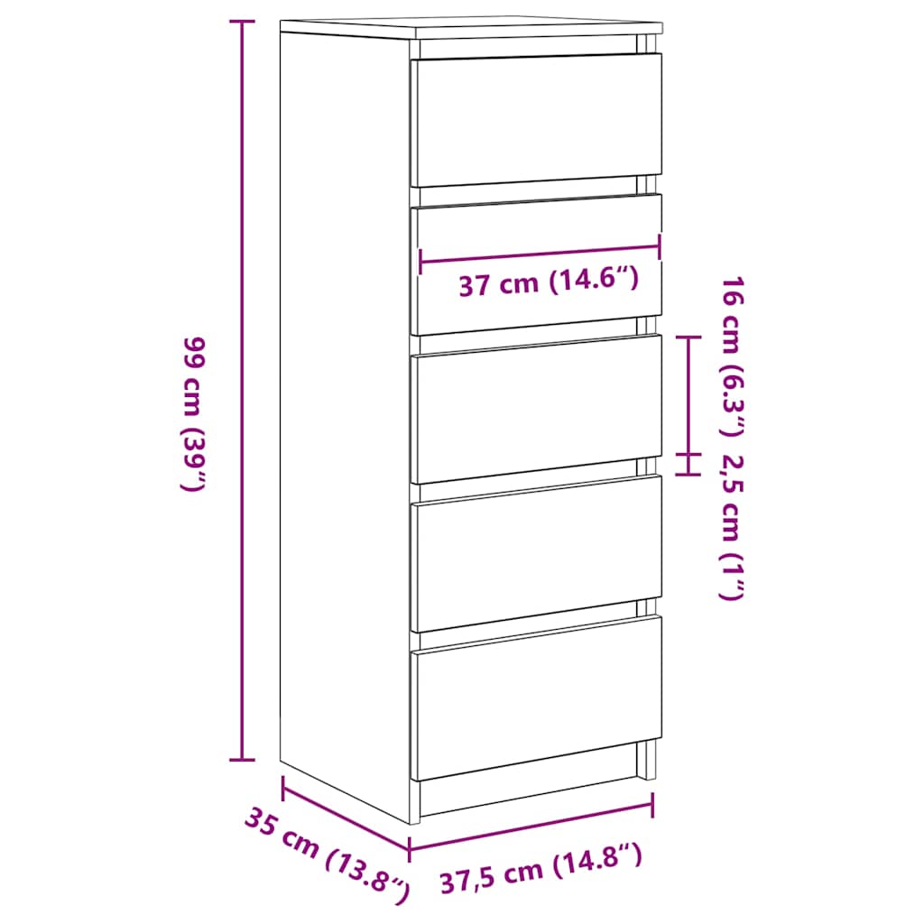 Komoda s ladicama dimljeni hrast 37,5x35x99cm konstruirano drvo