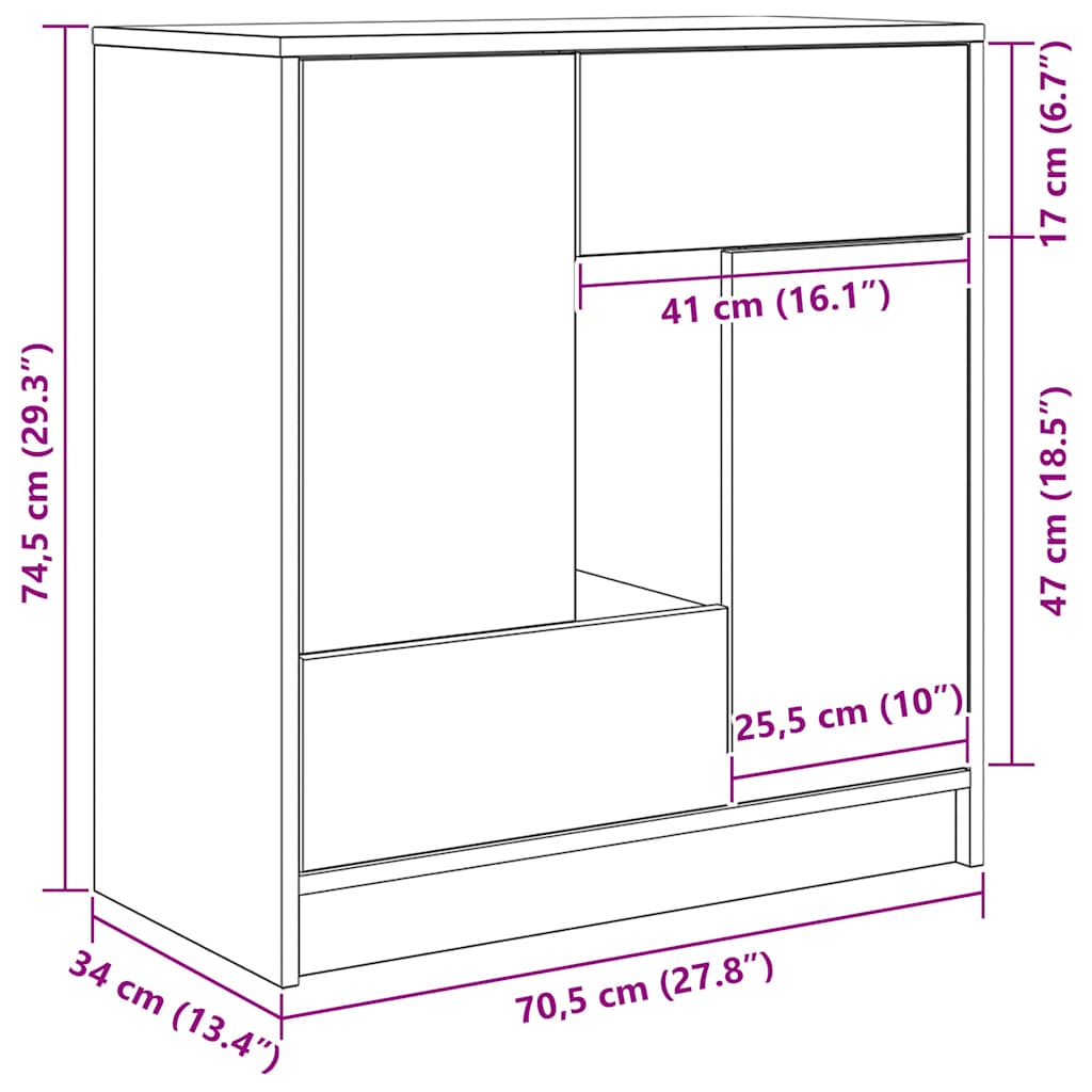 Komoda s ladicama i vratima artisan hrast 70,5x34x74,5 cm