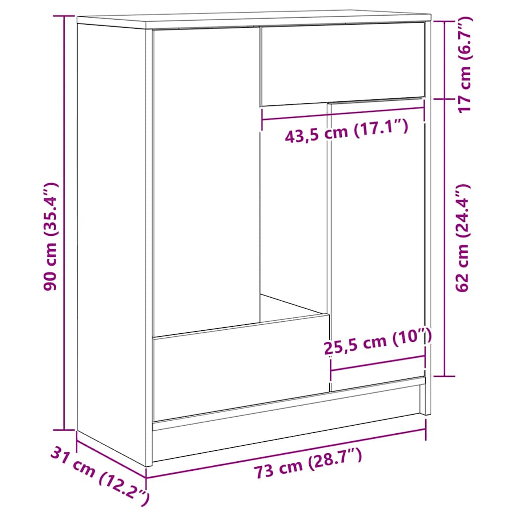 Komoda s ladicama i vratima dimljeni hrast 73x31x90 cm