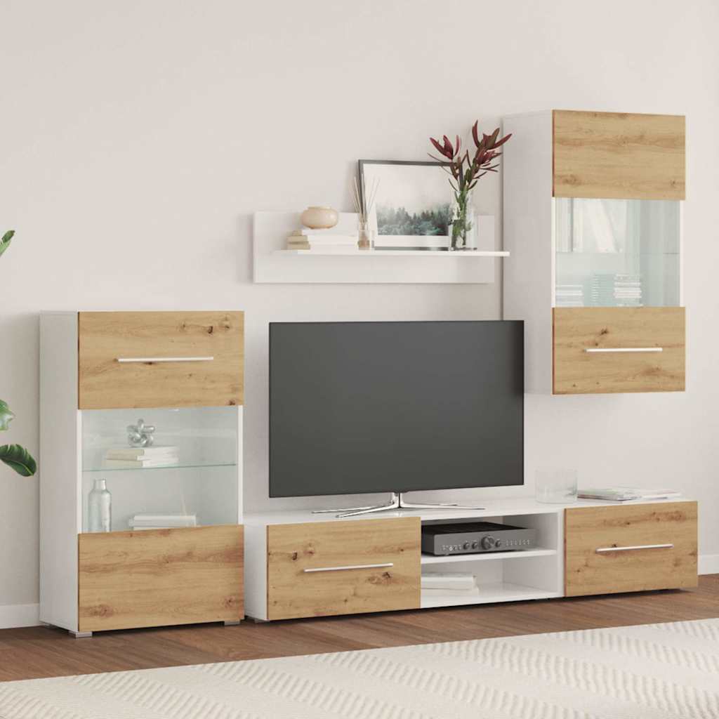 TV elementi od 5 dijelova s LED rasvjetom, umjetni hrast, inženjersko drvo