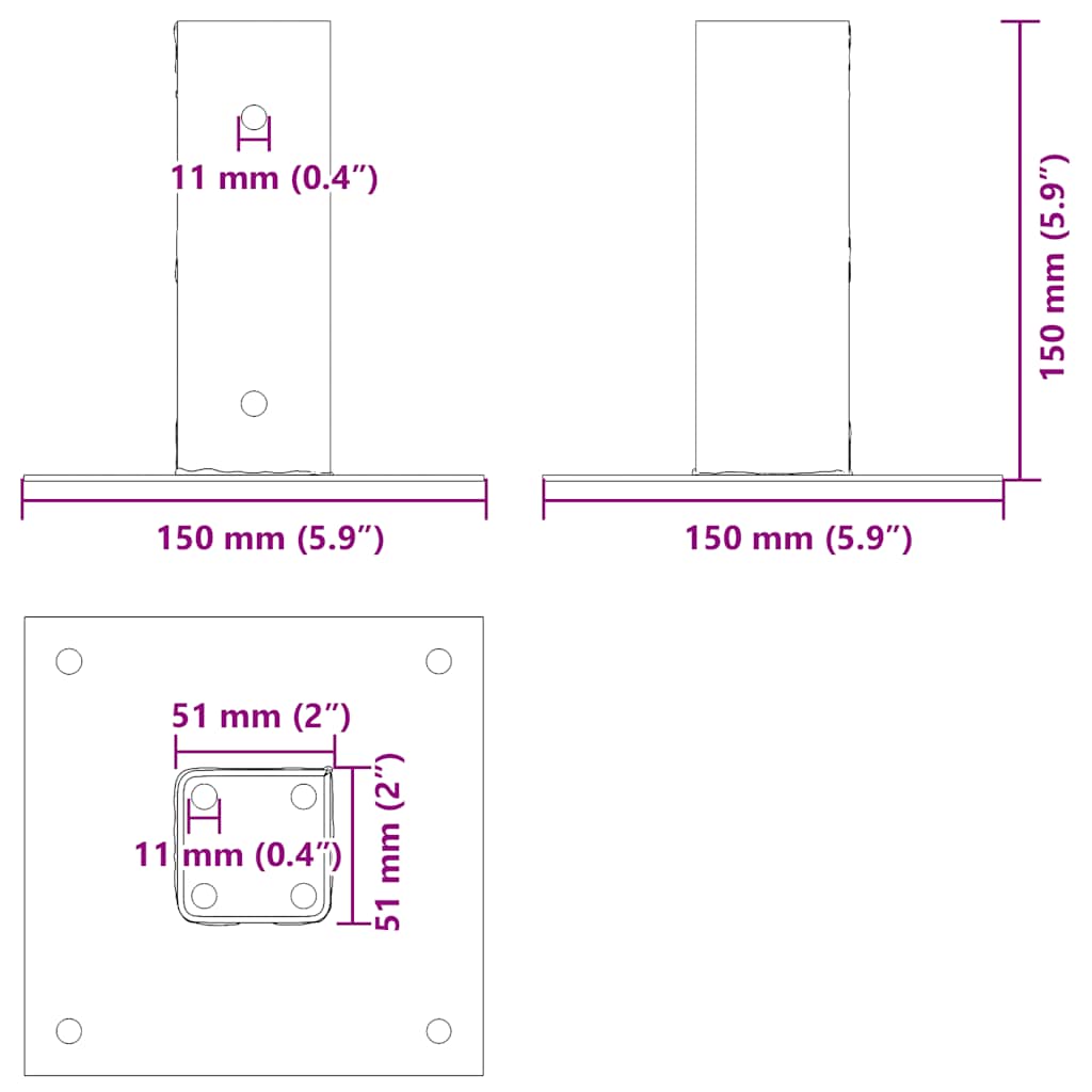 Postolja za stupove kvadratna 4 kom 51x51 mm pocinčani čelik