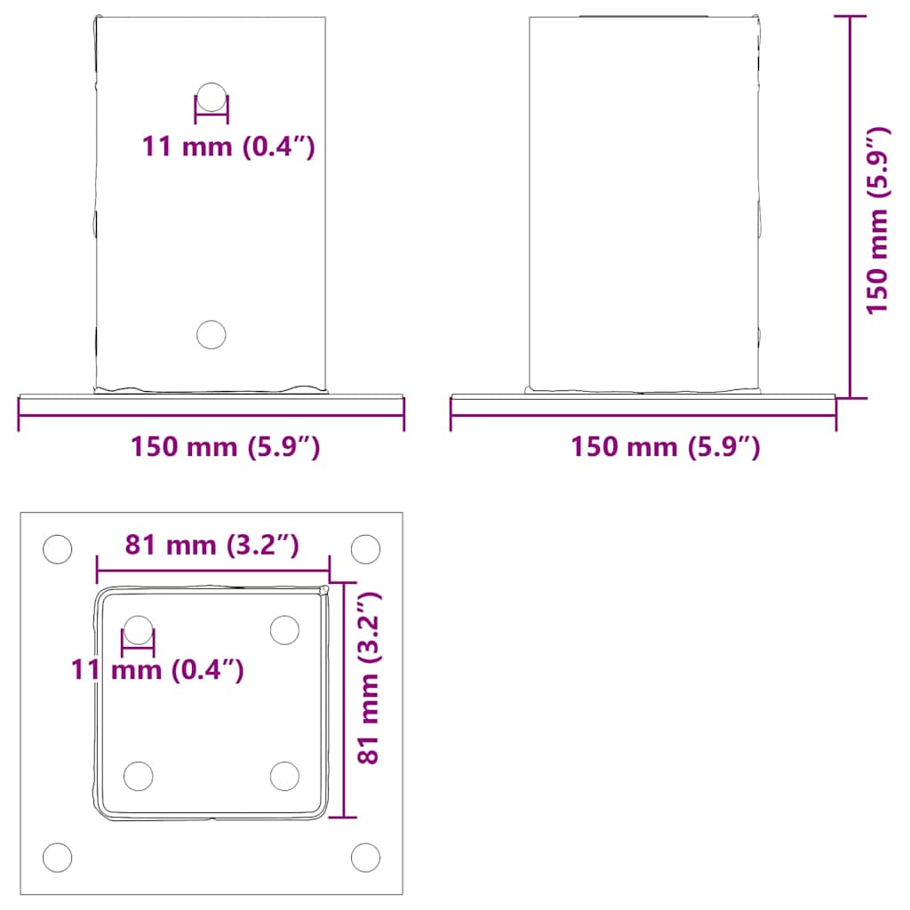 Postolja za stupove kvadratna 12 kom 81x81 mm pocinčani čelik
