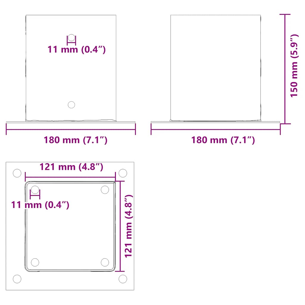 Postolja za stupove kvadratna 4 kom 121x121 mm pocinčani čelik
