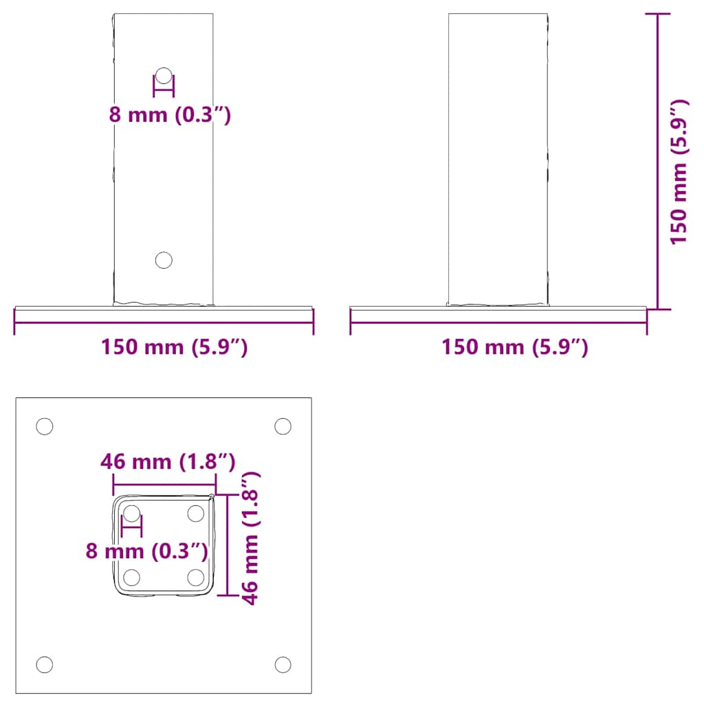 Postolja za stupove kvadratna 4 kom čelik presvučen prahom