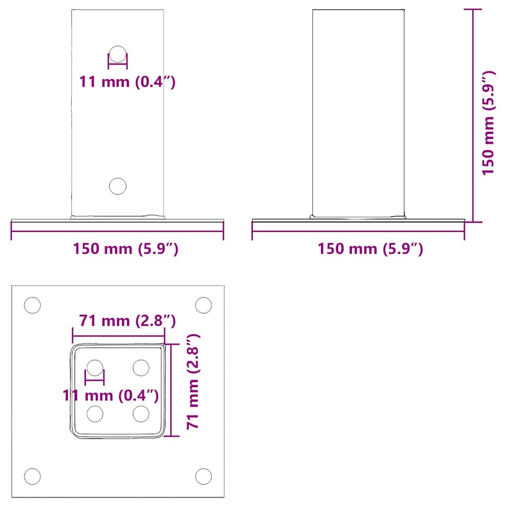 Postolja za stupove kvadratna 4 kom čelik presvučen prahom