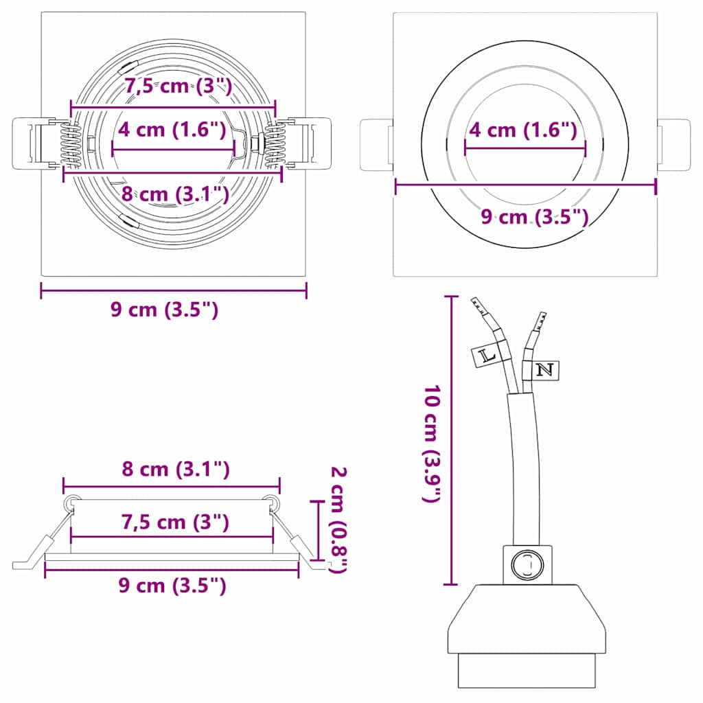 Reflektor 6 pcs Crna 9 x 9 x 2 cm Aluminij