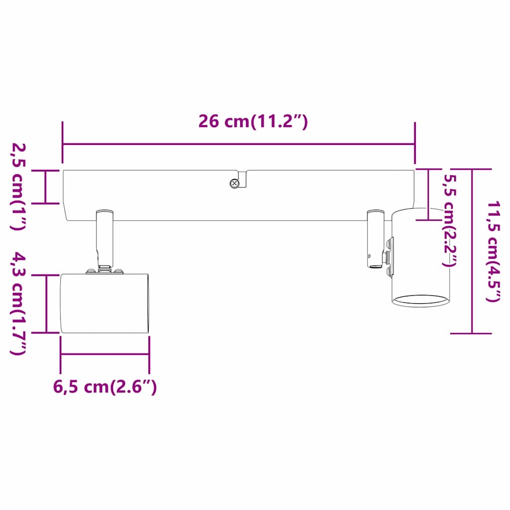 Stropni reflektor s reflektorima Crna 26 x 6,5 x 11,5 cm Metal