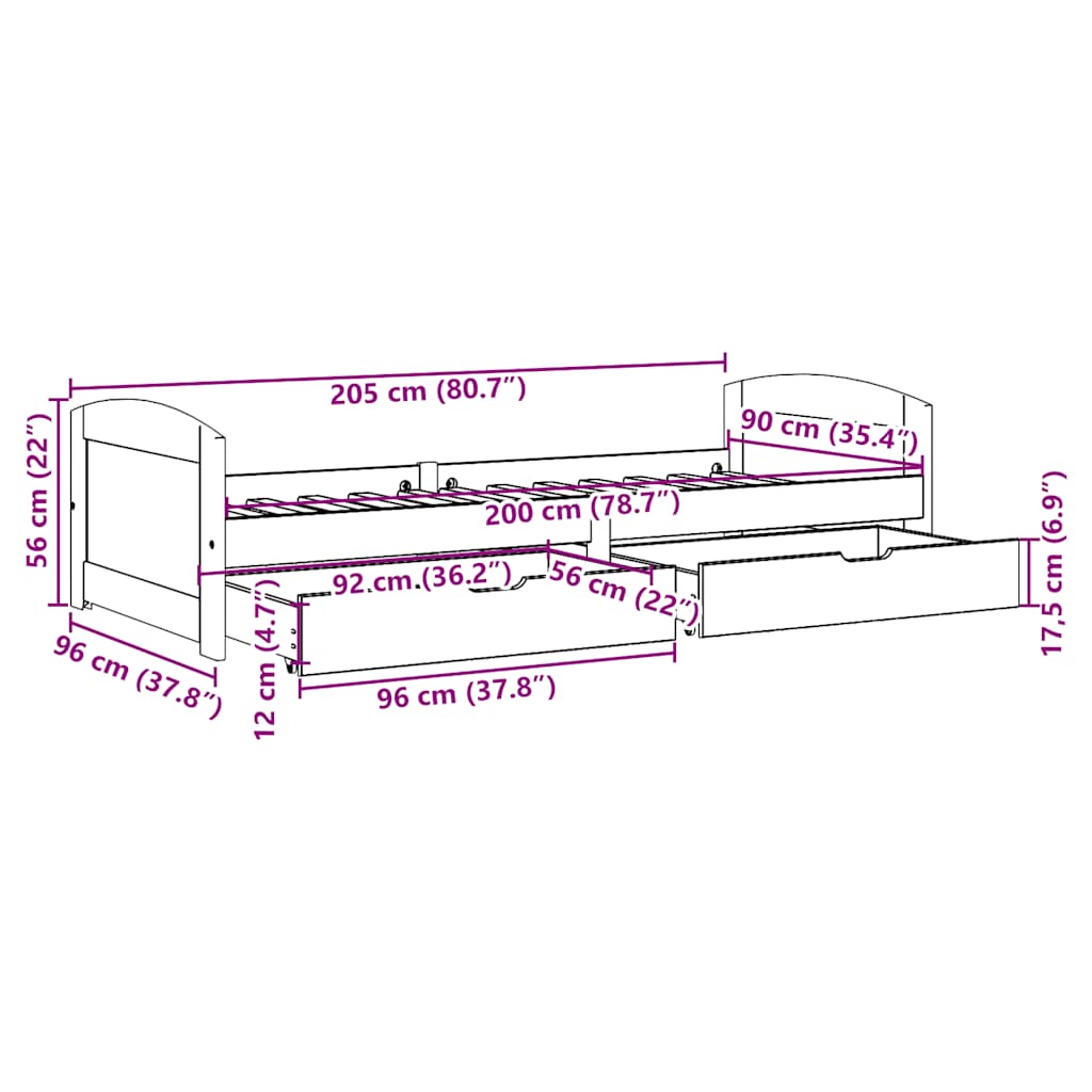 Dnevni krevet s 2 ladice bez madraca "IRUN" crni 90x200 cm