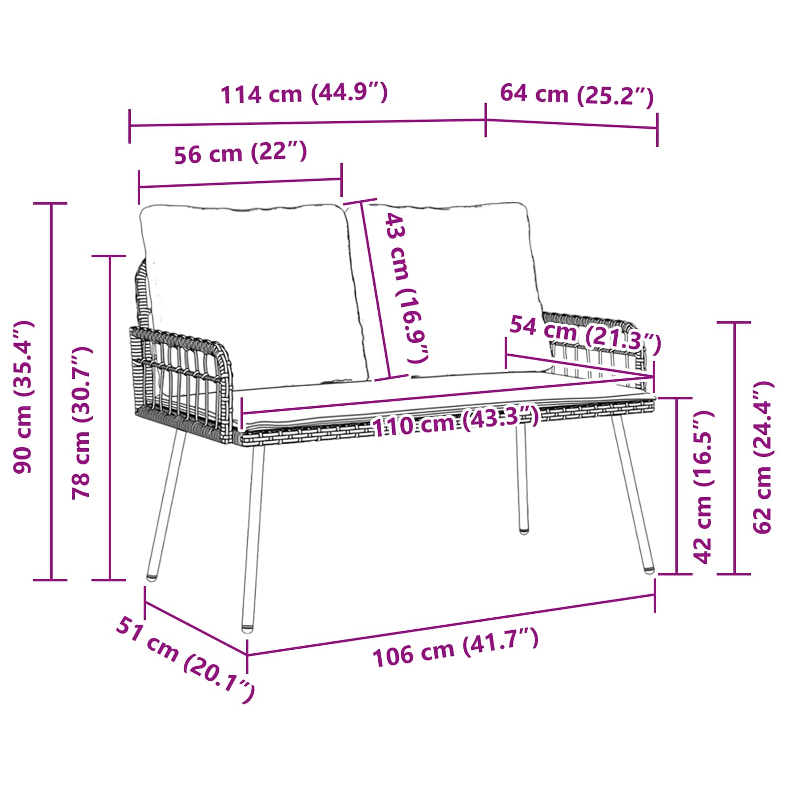 Vrtna klupa s jastukom Priroda 114 x 64 x 90cm Čelik