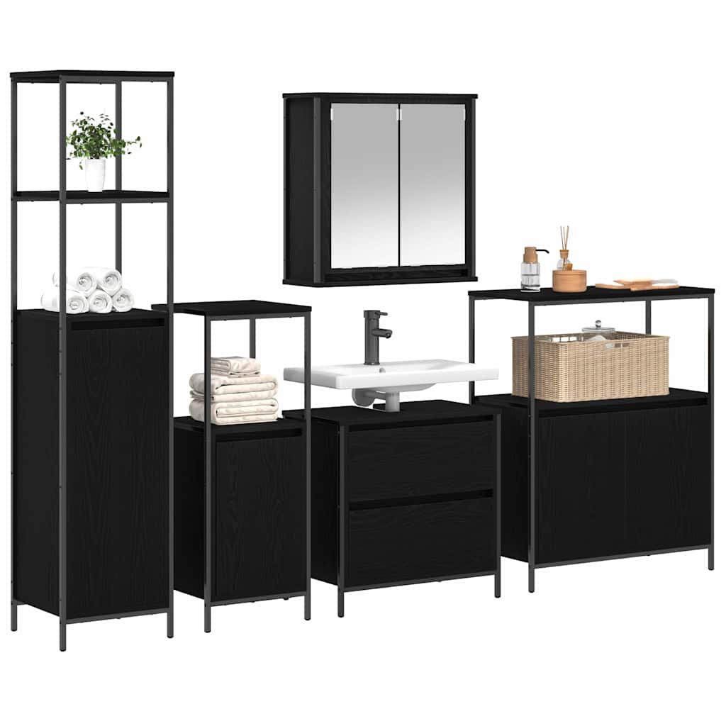 Set namještaja za kupaonicu Zidne 5 pcs Crna Konstruirano drvo