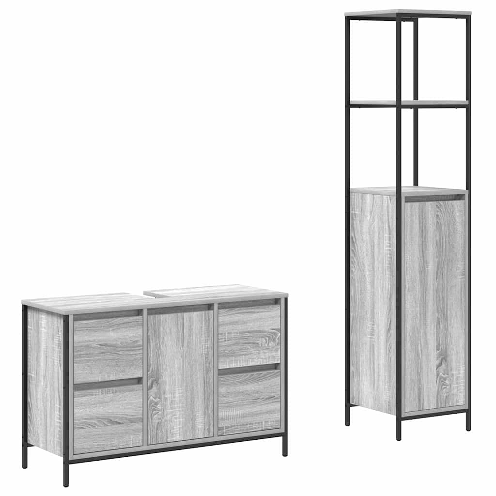 Set namještaja za kupaonicu s ladicama 2 pcs Siva sonoma i Crna
