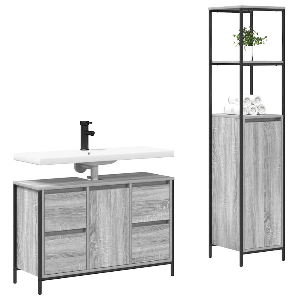 Set namještaja za kupaonicu s ladicama 2 pcs Siva sonoma i Crna