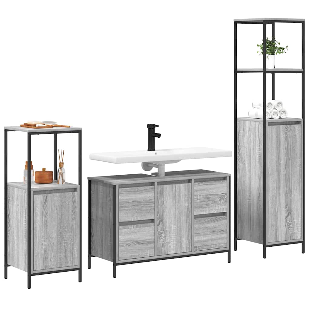 Set namještaja za kupaonicu s ladicama 3 pcs Siva sonoma i Crna