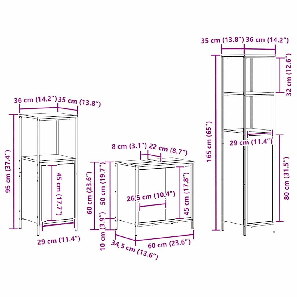 Set namještaja za kupaonicu Zidne 3 pcs Dimnjeni hrast i crna