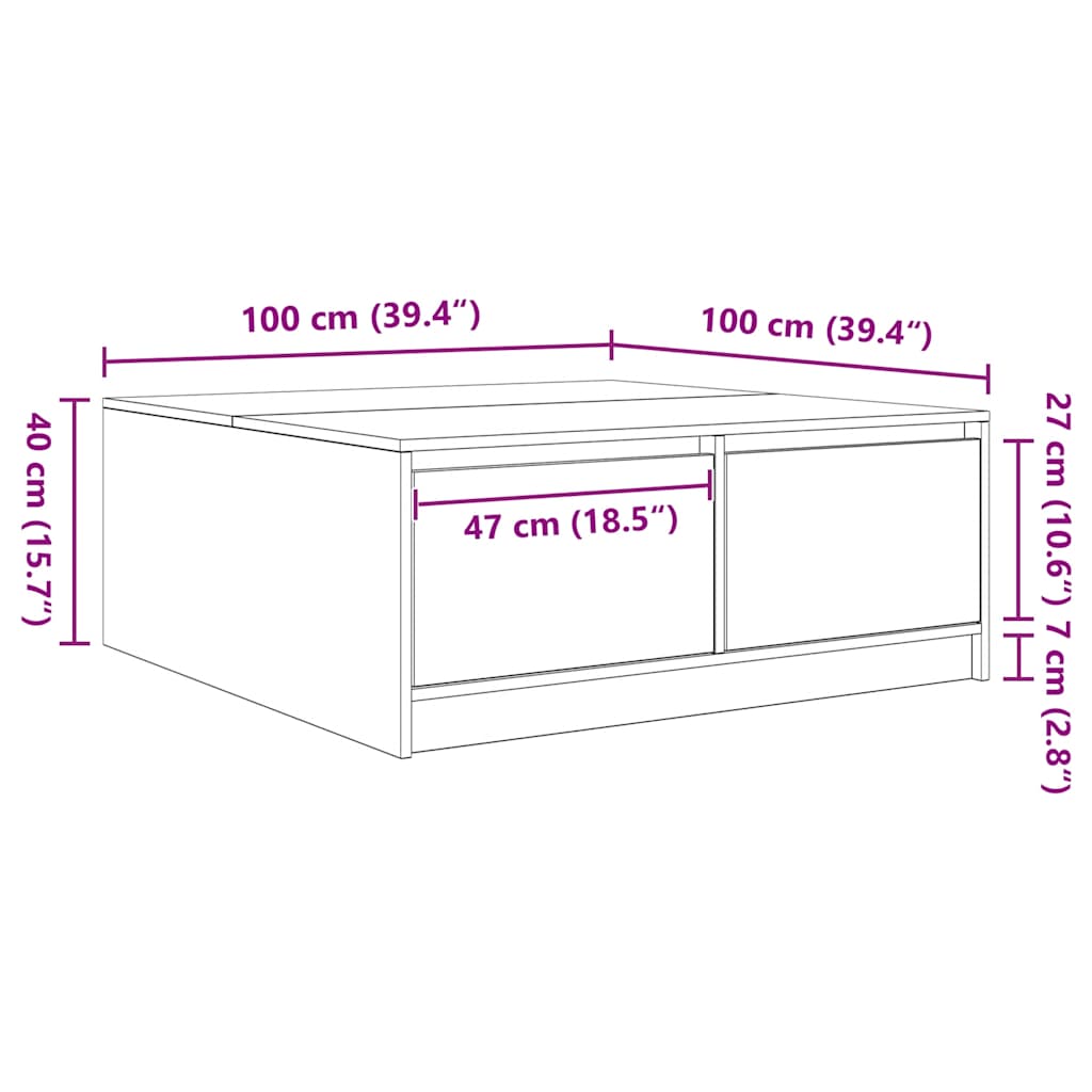 stol za kavu s ladicama beton sivi 100x100x40 cm