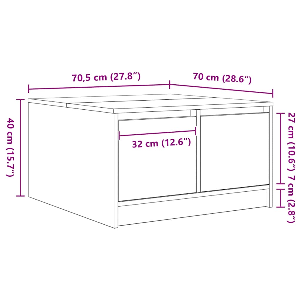 stol za kavu s ladicama dimljeni hrast 70,5x70x40 cm